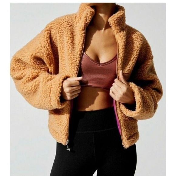 NWT Womens NIKE Sportswear Swoosh Crop
Camel Tan Sherpa Fleece Teddy Jacket - Picture 1 of 11
